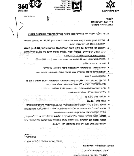 מכתב עפרה פשביין בדבר הלנת שכרה של עו"ס ג'והינה "מנהלת התוכנית הלאומית בסכנין"